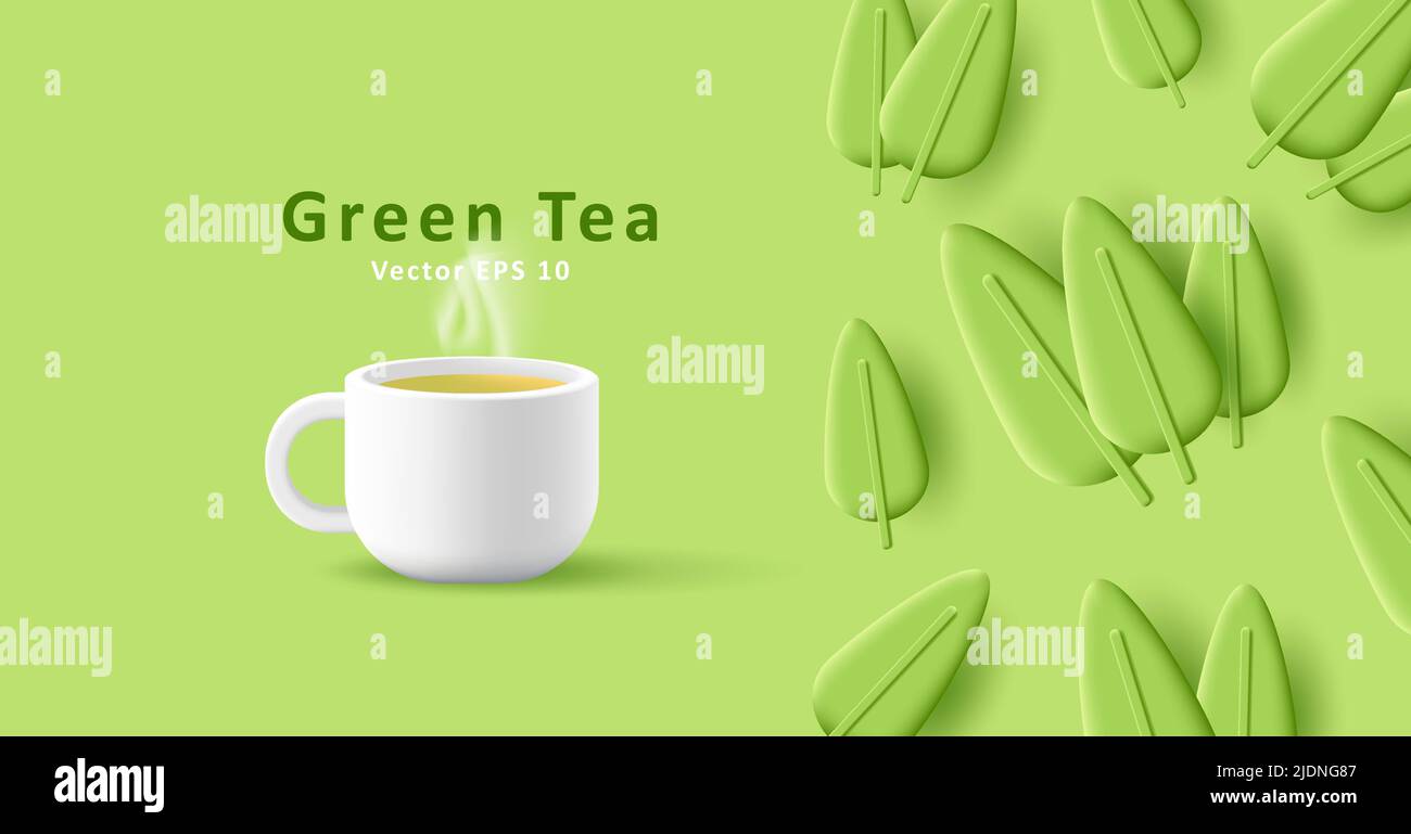 green tea 3d cup with stylized leaves pattern Stock Vector