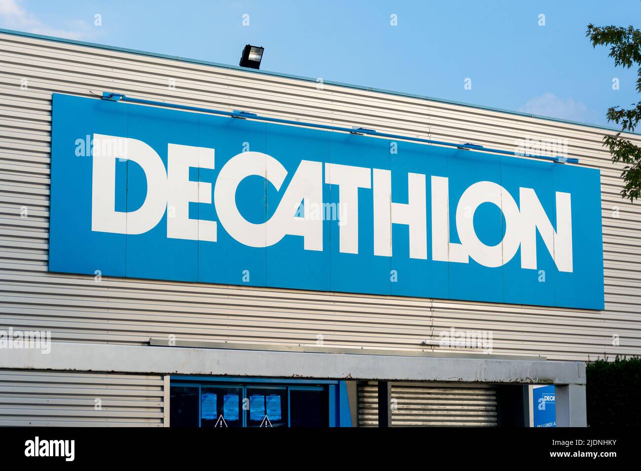 Sign of a Decathlon store in France Stock Photo