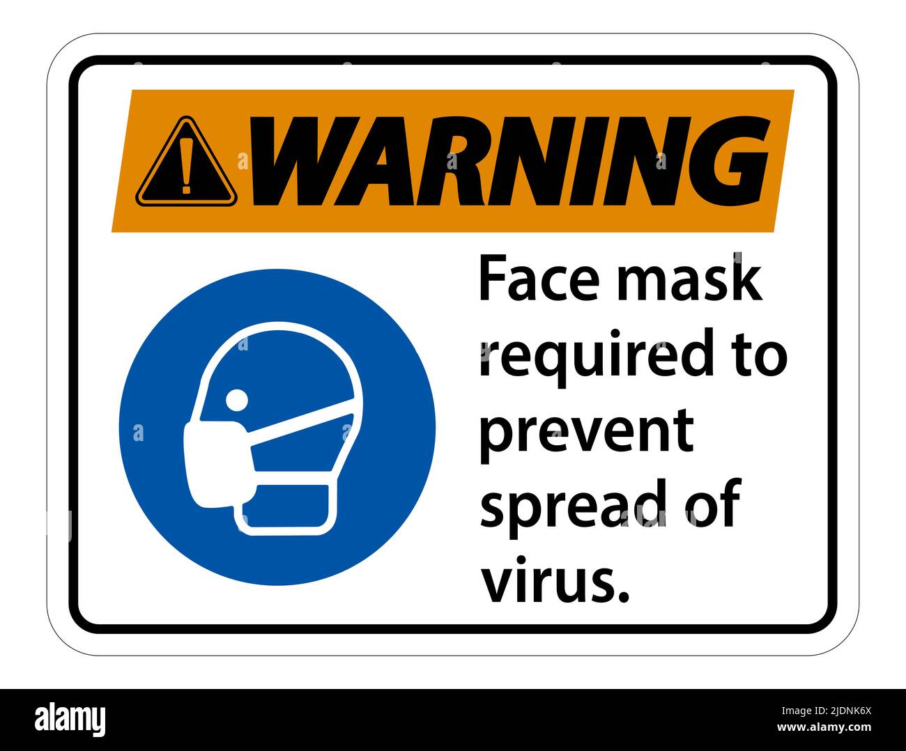 Warning Face mask required to prevent spread of virus sign on white