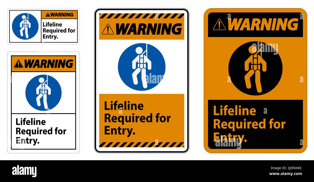 Warning Confined Space Sign Lifeline Required For Entry Stock Vector