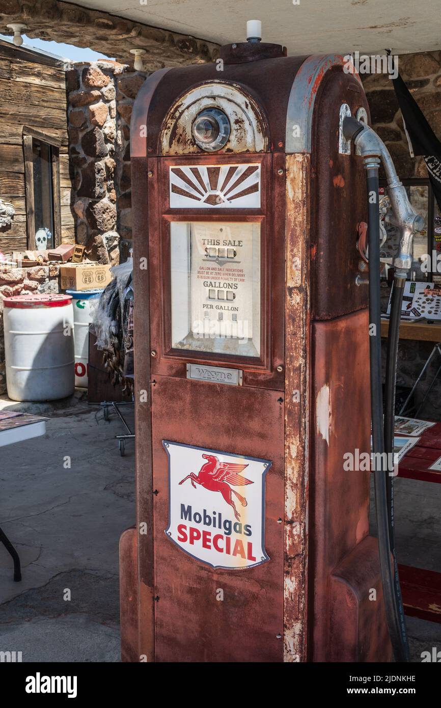 Vintage Gas Pump at the Cool Springs Gas Station on Route 66, near Oatman, Arizona Stock Photo