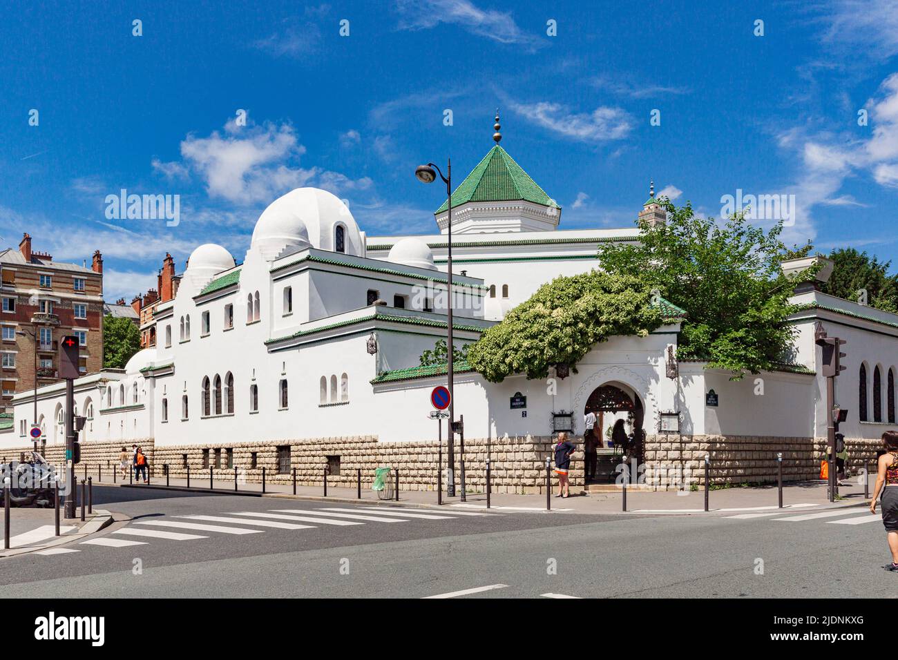 The entrance into the Restaurant The Mosque of Paris. Great Mosque of Paris Stock Photo