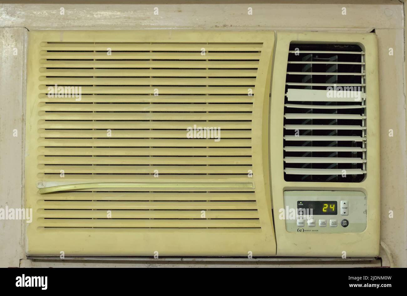 front view (from interior) of Window Air Conditioner Stock Photo