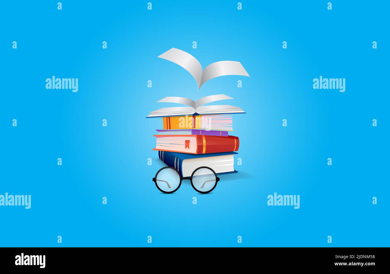 Teachers day concept. Books ladder and flying wings design. Motivational expert symbol and inspiring educational background. Stock Photo