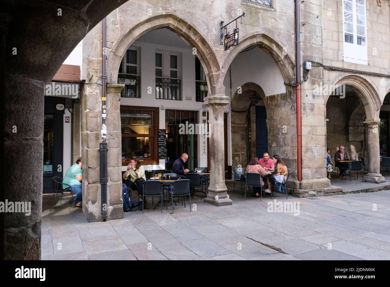 Spain, Santiago de Compostela, Galicia. Street Scene. Outdoor Cafe ...