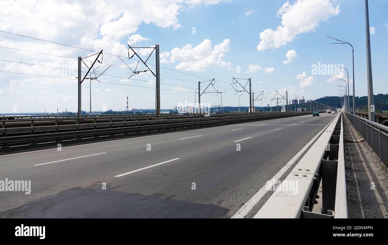 Kiev, Ukraine July 12, 2020: Darnytskyi bridge in the city of Kiev Ukraine Stock Photo