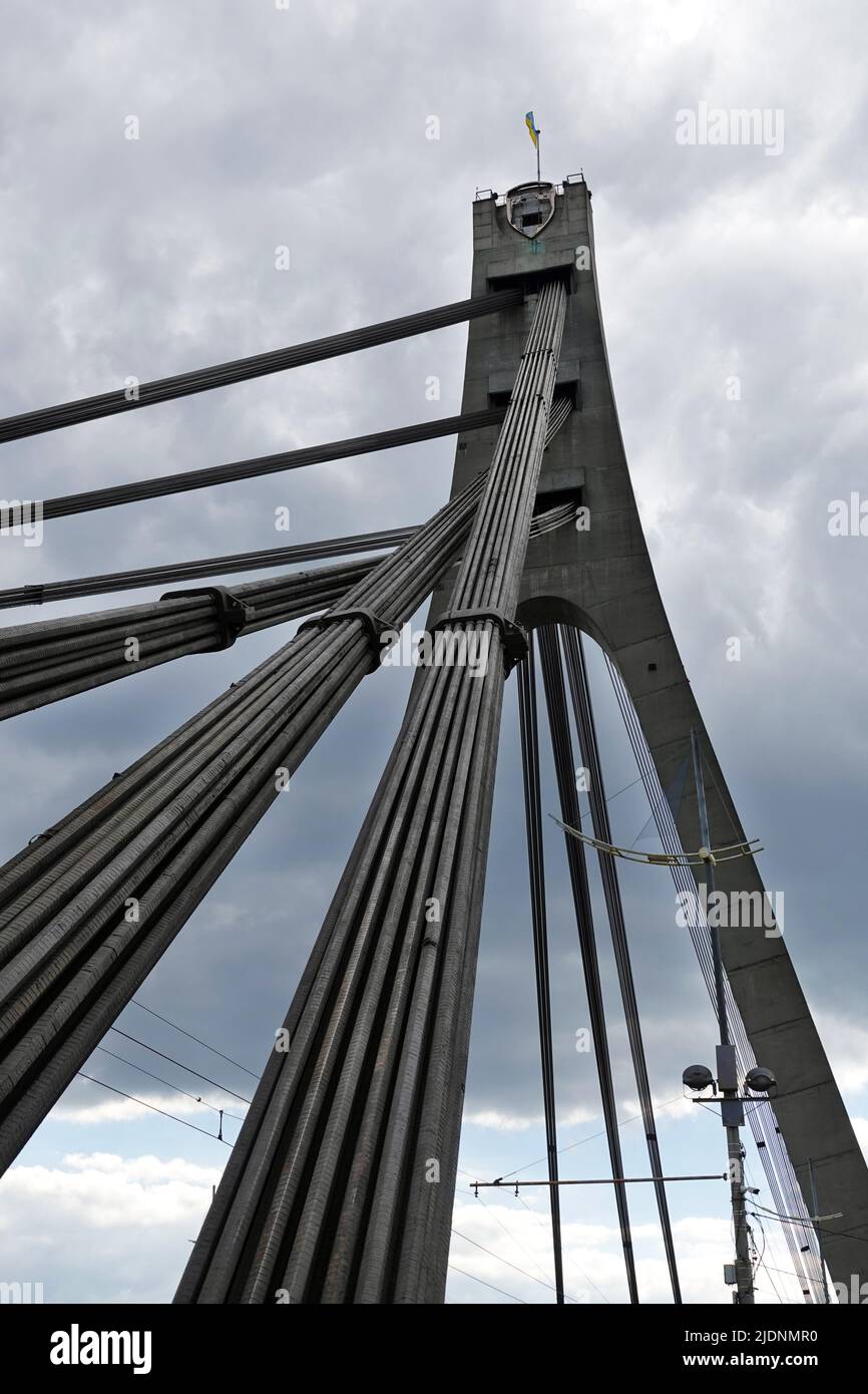 Kiev, Ukraine May 16, 2020: North bridge over the Dnieper river, Kiev city Ukraine Stock Photo