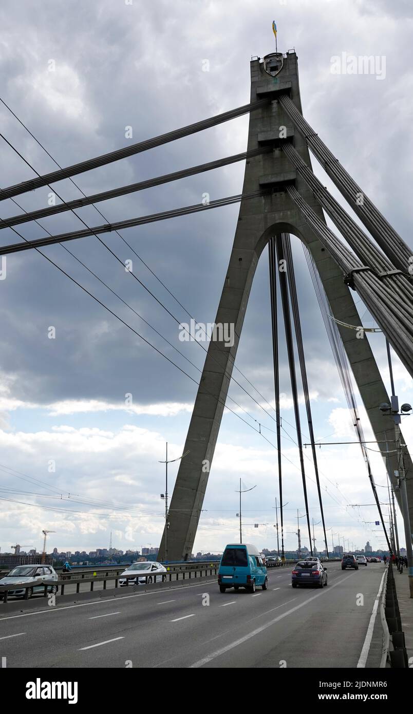 Kiev, Ukraine May 16, 2020: North bridge over the Dnieper river, Kiev city Ukraine Stock Photo
