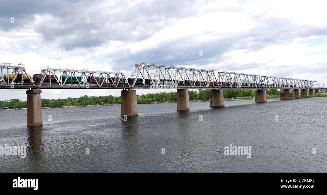 Kiev, Ukraine May 16, 2020: Petrovsky railway bridge on Trukhanov island in the city of Kiev Ukraine Stock Photo