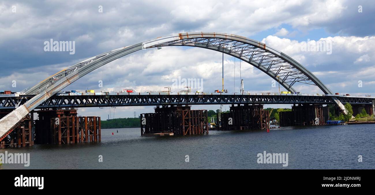 Kiev, Ukraine May 16, 2020: Podolsky bridge on Trukhanov island in the city of Kiev Ukraine Stock Photo