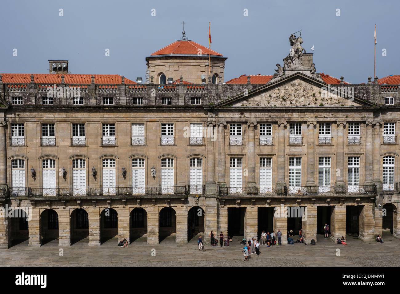 Spain, Santiago de Compostela, Galicia. Town Hall (Palacio de Rajoy), Seen from the Cathedral of Santiago de Compostela. Stock Photo