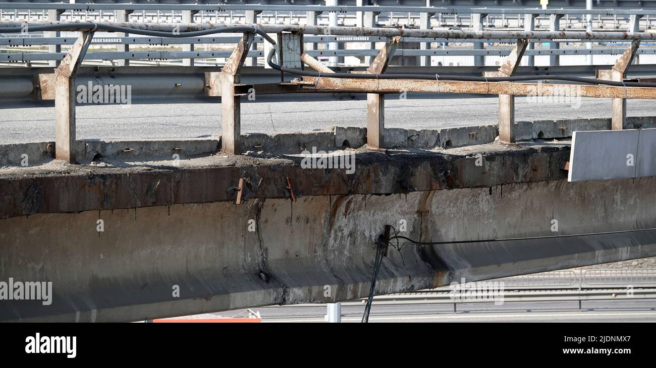 Kiev, Ukraine March 18, 2020: South bridge over the Dnieper River, aging, rusting and requiring repair Stock Photo