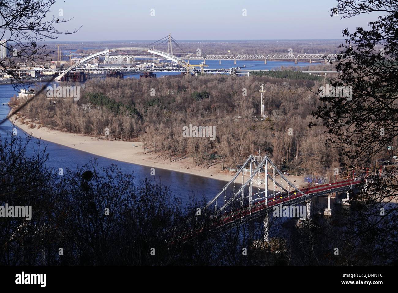 Kiev, Ukraine July 12, 2019: Podolsky bridge on Trukhanov island in the city of Kiev Ukraine Stock Photo