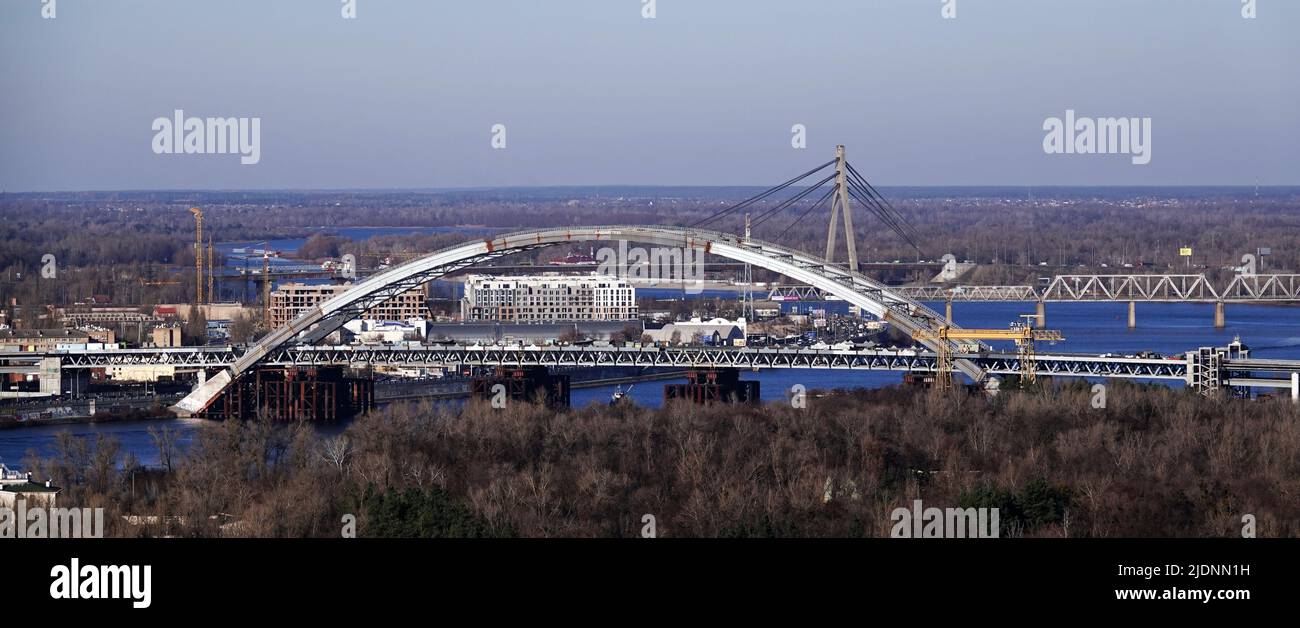 Kiev, Ukraine July 12, 2019: Podolsky bridge on Trukhanov island in the city of Kiev Ukraine Stock Photo