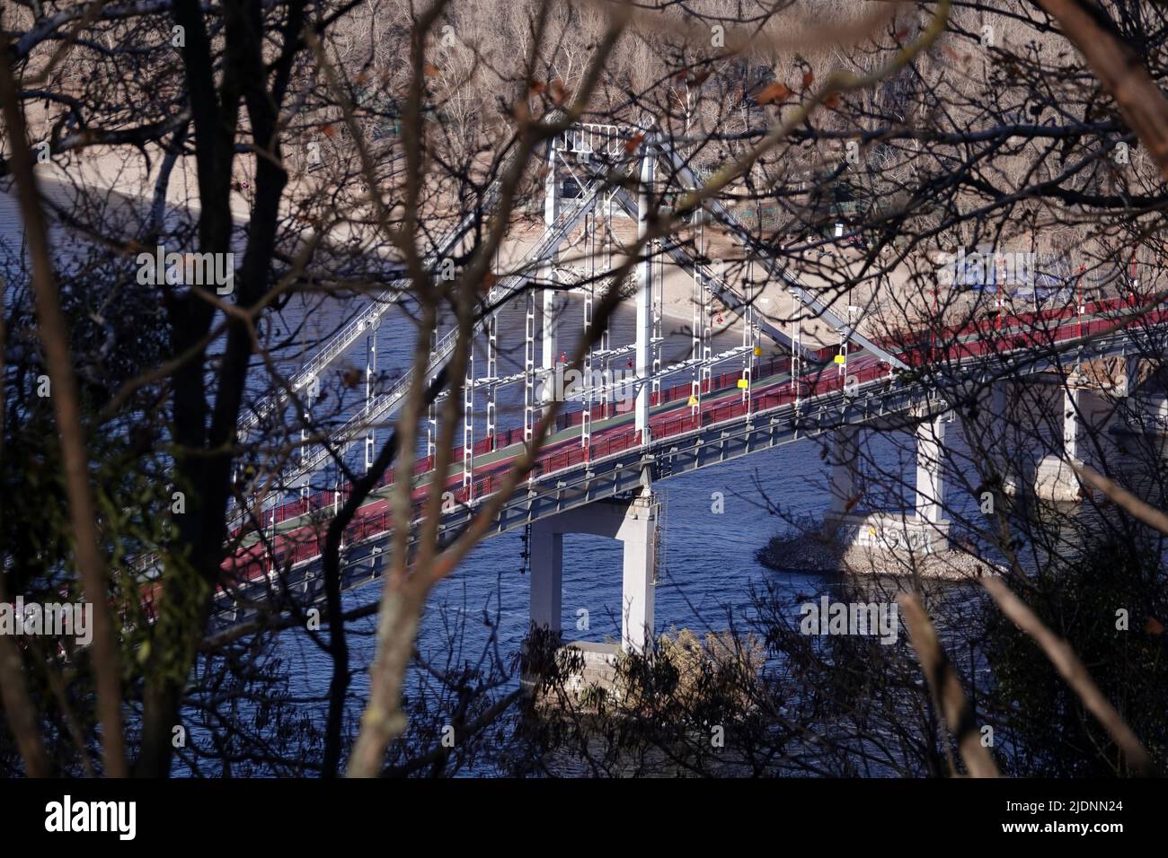Kiev, Ukraine July 12, 2019: Park pedestrian bridge on Trukhanov Island in the city of Kiev Ukraine Stock Photo