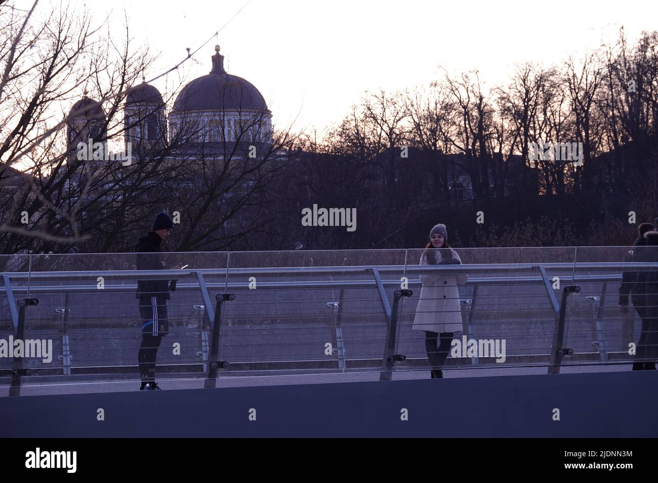 Kiev, Ukraine July 12, 2019: Pedestrian-bicycle bridge over Vladimirsky Descent, in the center of Kiev Ukraine Stock Photo