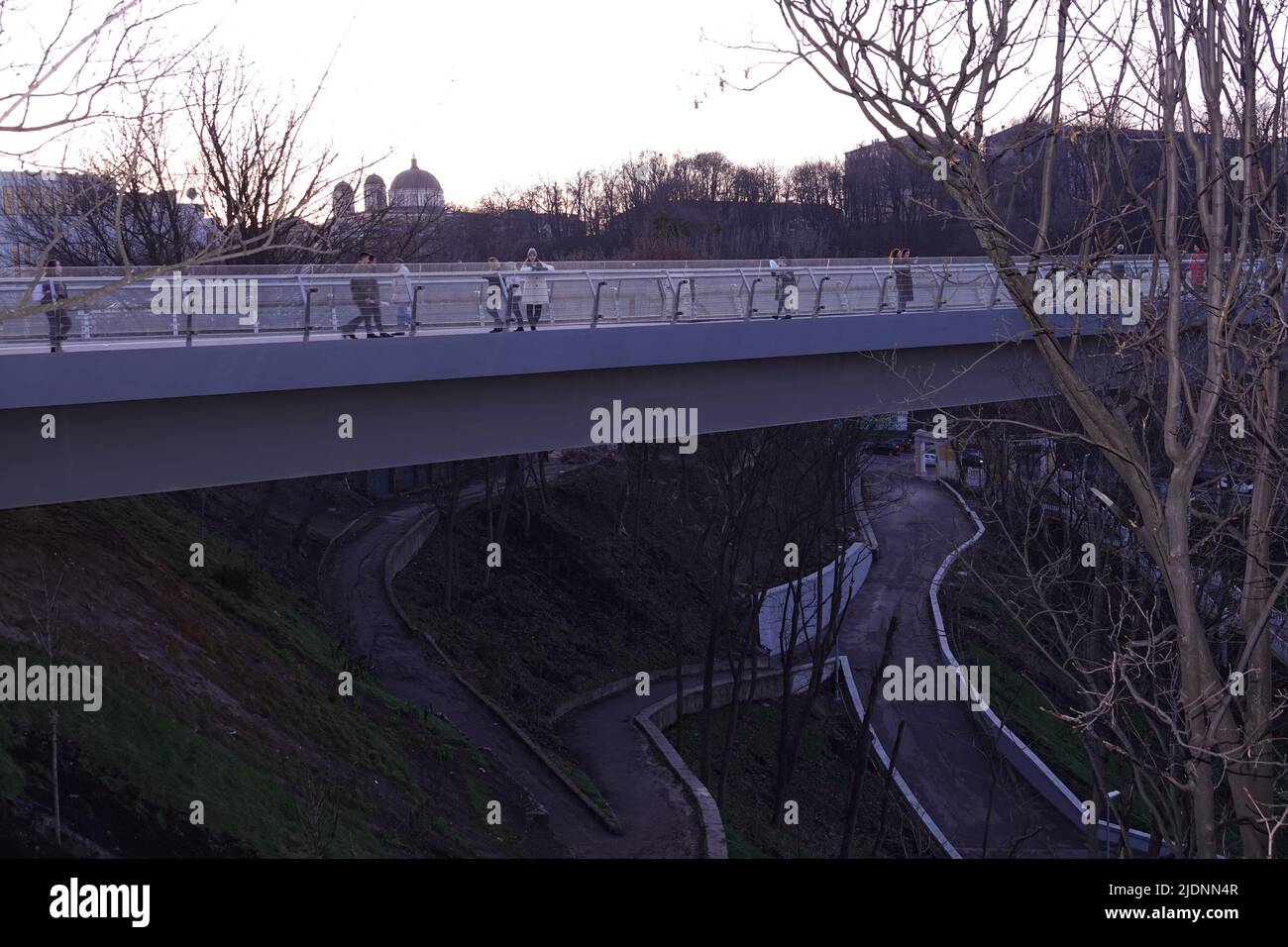 Kiev, Ukraine July 12, 2019: Pedestrian-bicycle bridge over Vladimirsky Descent, in the center of Kiev Ukraine Stock Photo