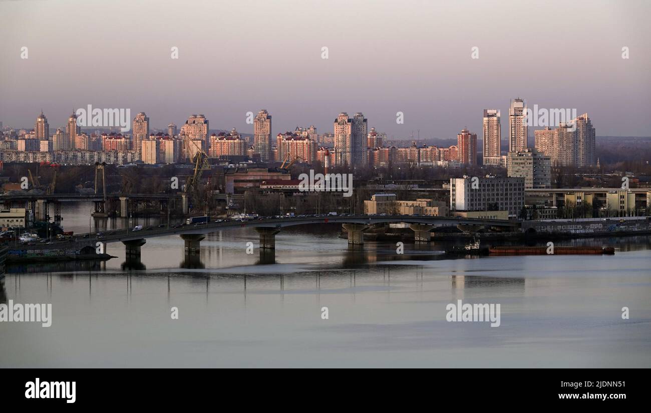 View of the Havana bridge over the Dnieper River, Kiev city Ukraine Stock Photo
