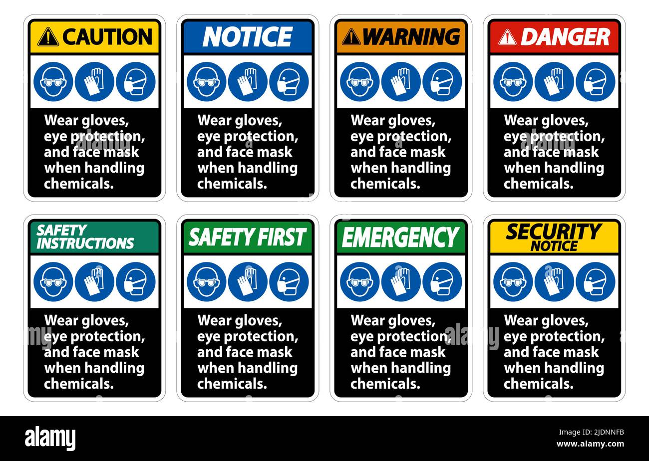 Wear Gloves, Eye Protection, And Face Mask Sign Isolate On White Background,Vector Illustration EPS.10 Stock Vector