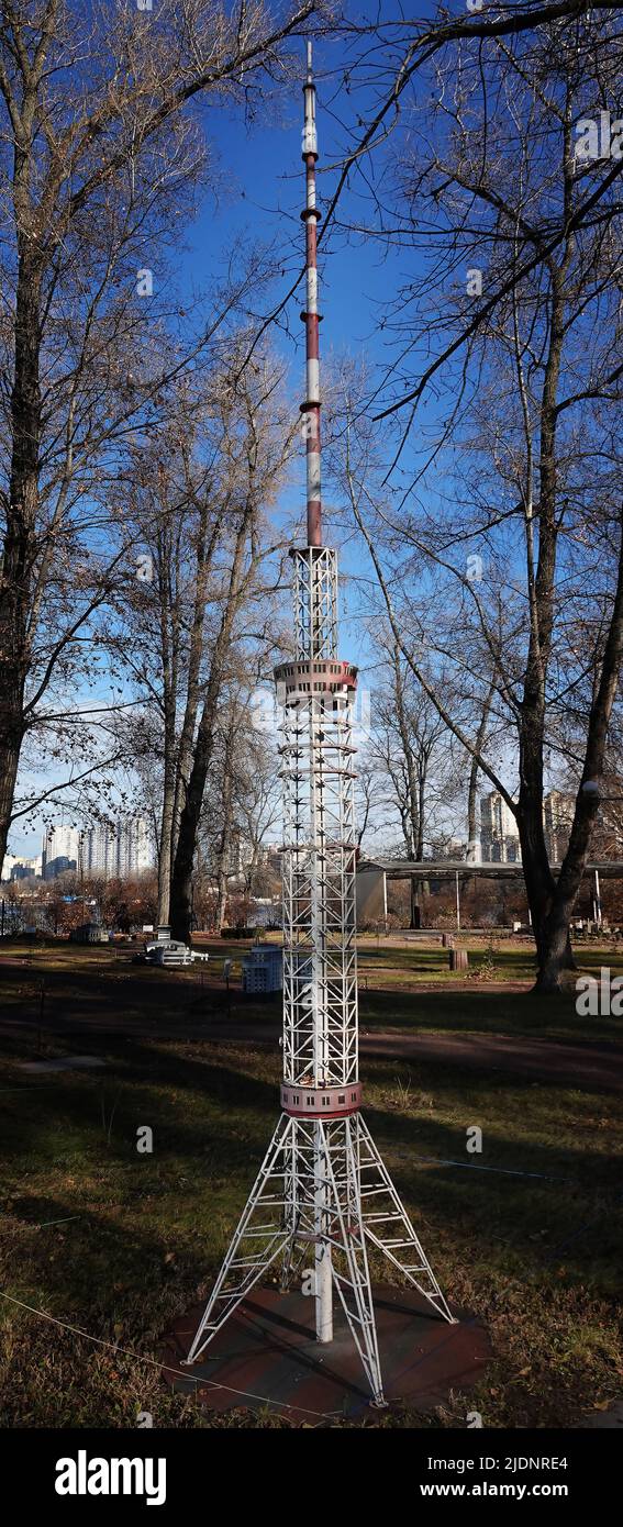 Kiev, Ukraine November 11, 2021: Museum of Miniatures - television tower in Kiev Stock Photo