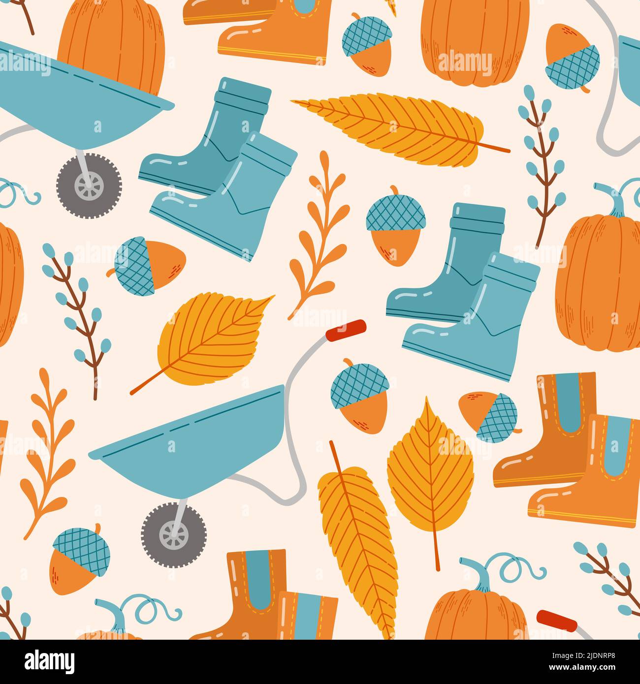 Autumn seamless pattern with pumpkin, leaf vector Stock Vector
