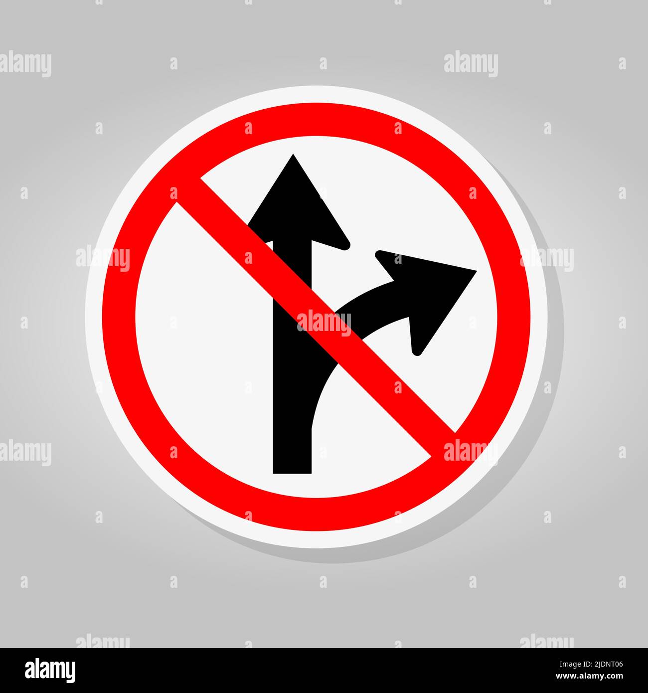 Prohibit Proceed Straight or Turn Right Road Sign Isolate On White Background,Vector