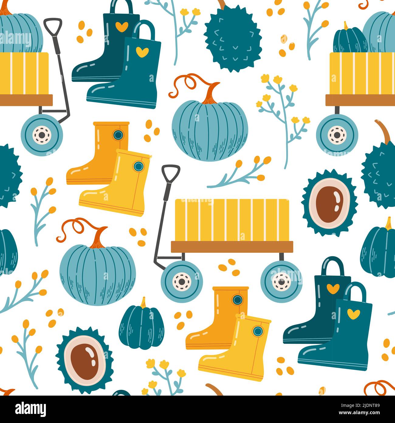 Autumn seamless pattern with pumpkin, leaf vector Stock Vector