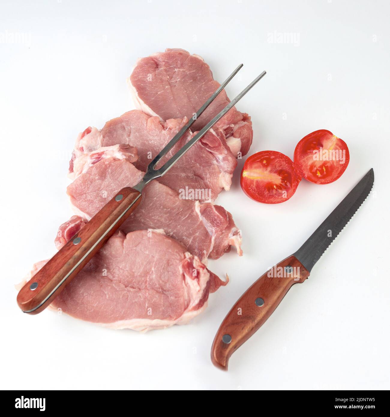 https://c8.alamy.com/comp/2JDNTW5/raw-beef-meat-steaks-on-white-background-close-up-fresh-raw-beef-meat-with-meat-knife-and-fork-2JDNTW5.jpg