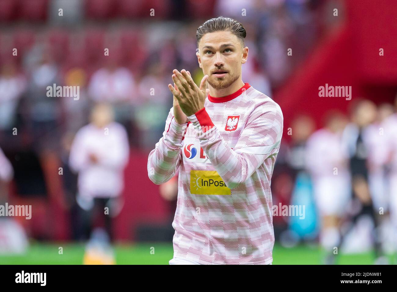 Matty Cash of Poland seen during the UEFA Nations League, League A Group 4 match between Poland and Belgium at PGE National Stadium.(Final score; Poland 0:1 Belgium) Stock Photo