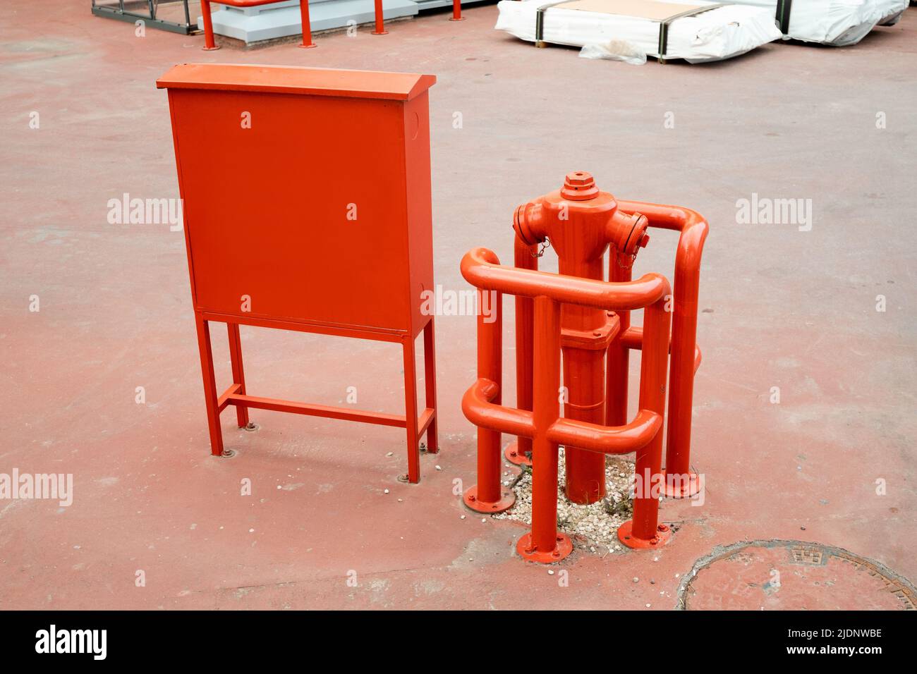 fire hydrant and rescue equipment at the street Stock Photo