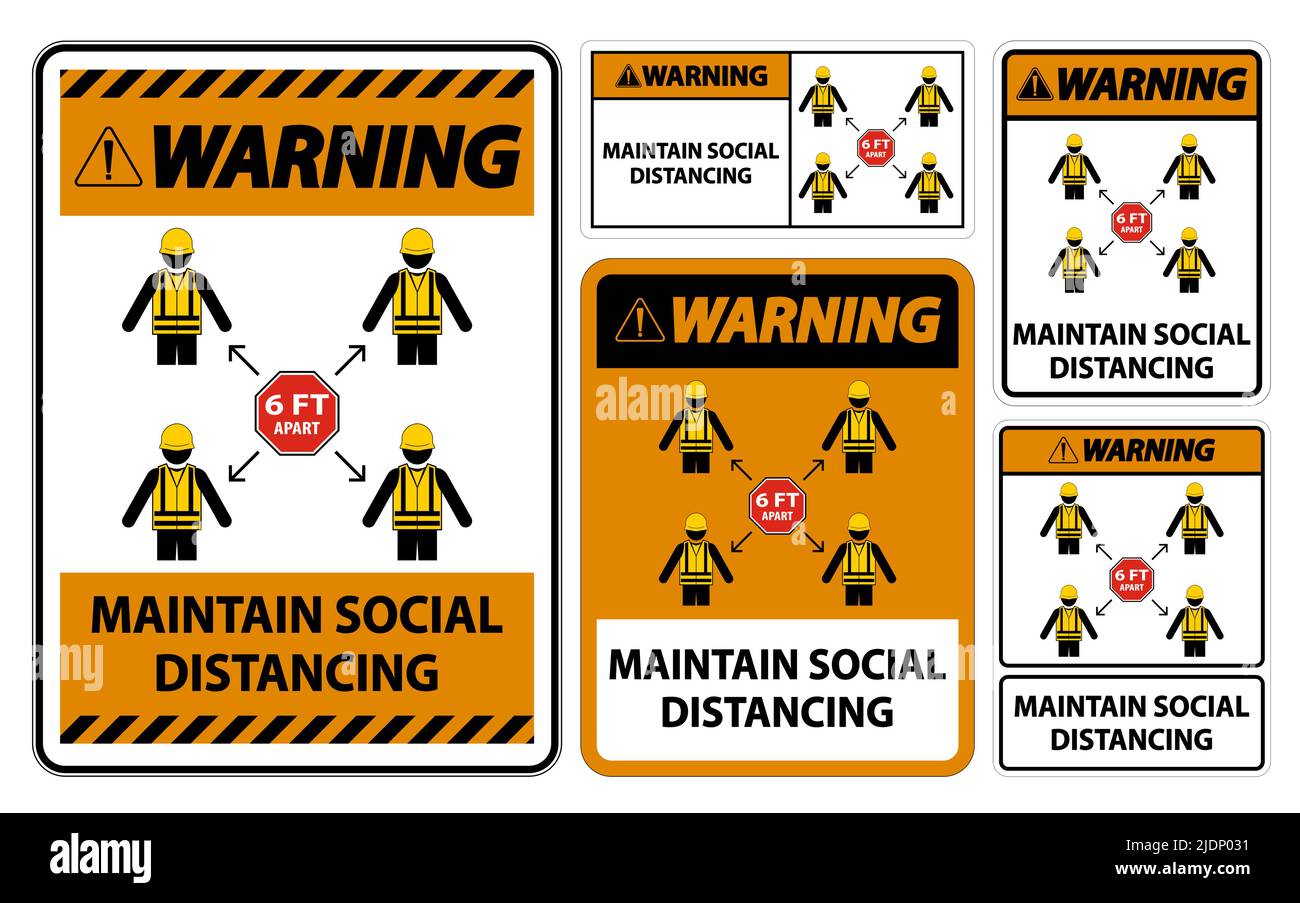 Warning Maintain social distancing, stay 6ft apart sign,coronavirus