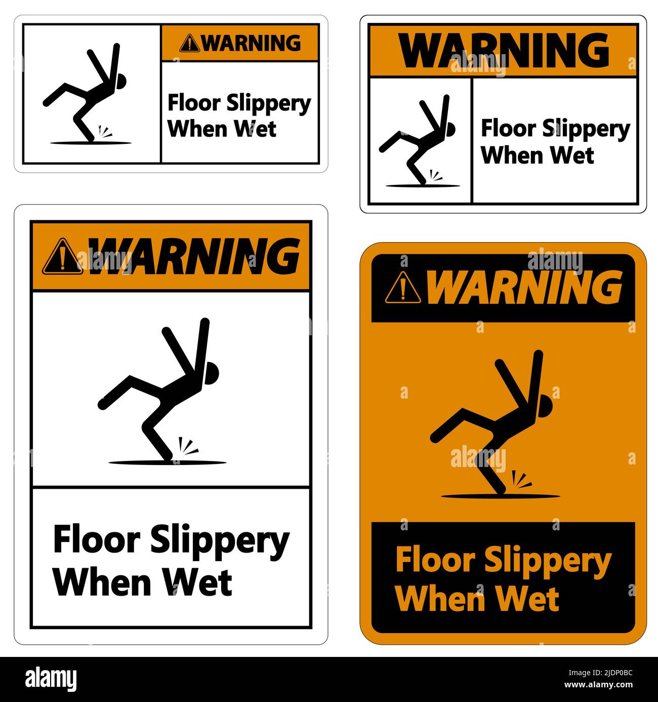 Warning Slippery When Wet Sign on white background Stock Vector