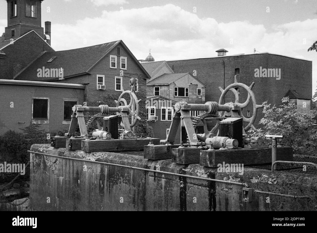 A close view of the remaining portion of the old dam in the Squamscott