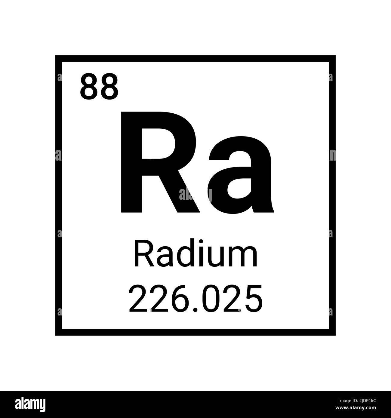 Radium mendeleev icon symbol. Radium atom element periodic table chemistry vector sign Stock Vector