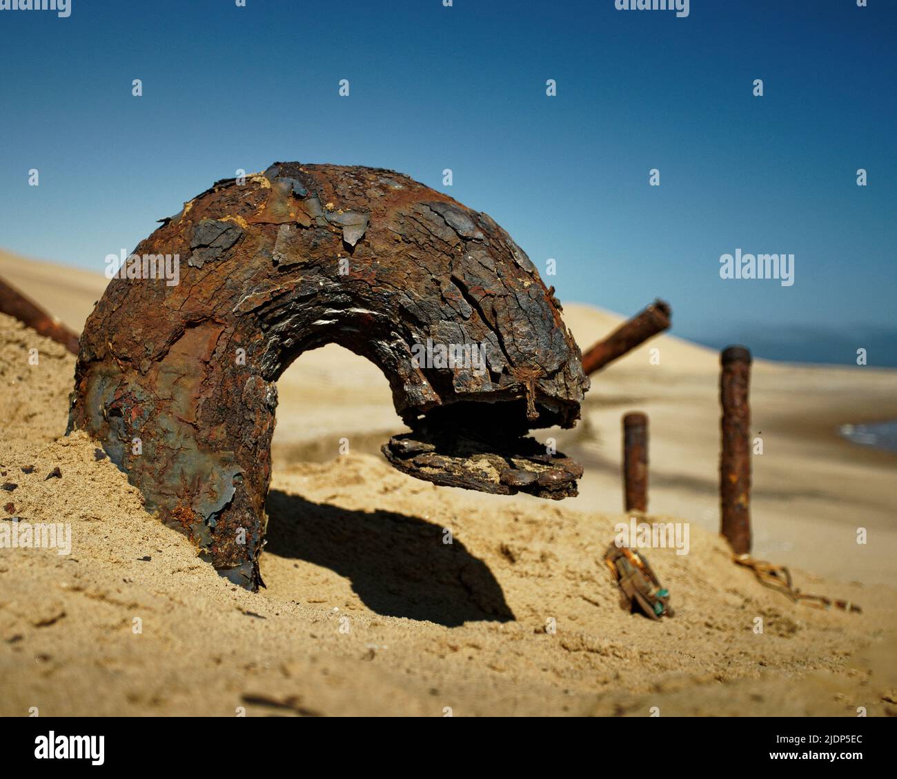 Close up detail of the Shawnee, a ship that was wrecked on the Skeleton Coast of Namibia, south west Africa. Stock Photo