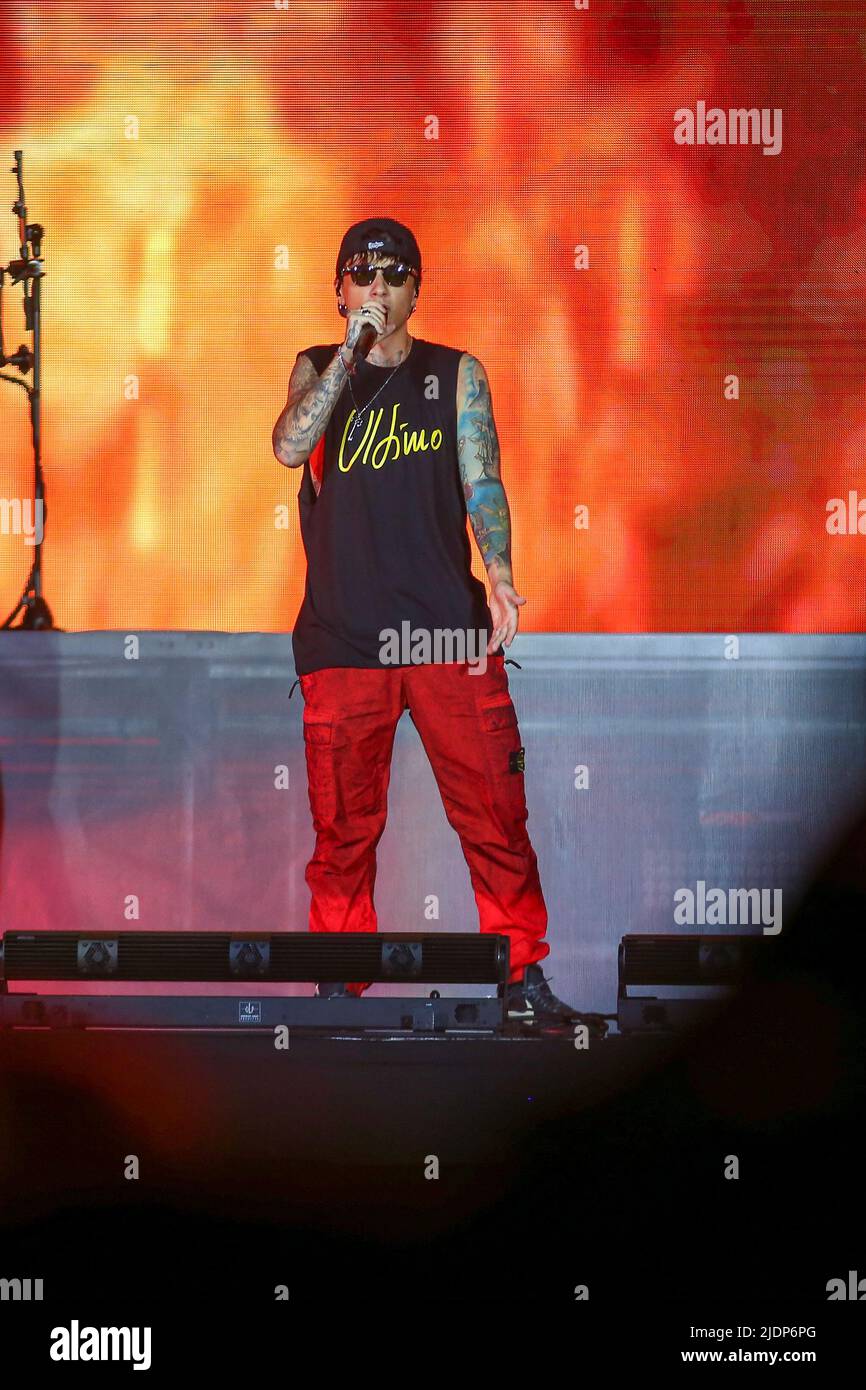 TURIN, ITALY - 22 JUNE 2022. Ultimo performing live on stage for his “Ultimo stadi 2022” tour on June 22, 2022 at Olympic Grande Torino stadium. Credit: Massimiliano Ferraro/Medialys Images/Alamy Live News Credit: Medialys Images by Massimiliano Ferraro/Alamy Live News Stock Photo
