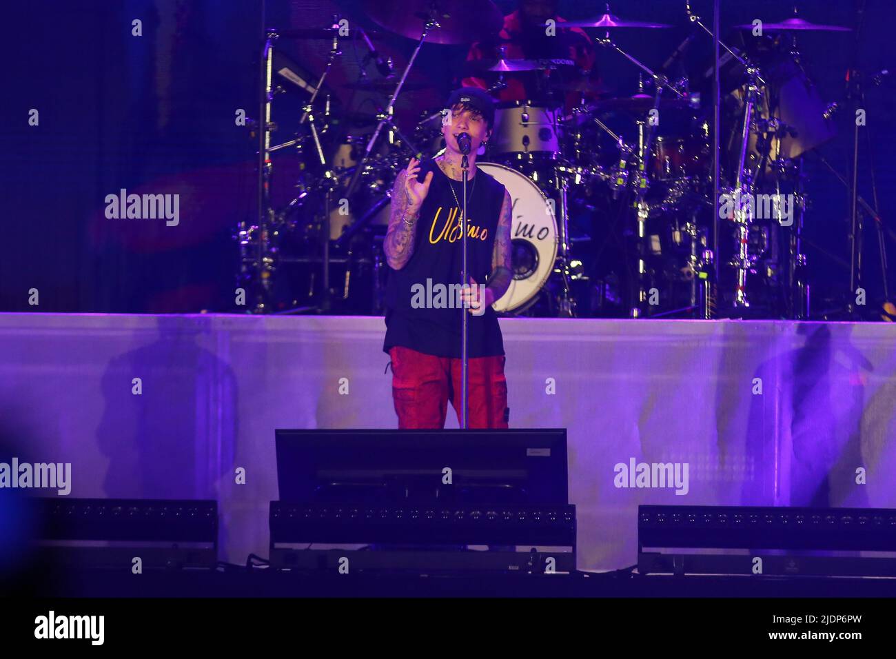 TURIN, ITALY - 22 JUNE 2022. Ultimo performing live on stage for his “Ultimo stadi 2022” tour on June 22, 2022 at Olympic Grande Torino stadium. Credit: Massimiliano Ferraro/Medialys Images/Alamy Live News Credit: Medialys Images by Massimiliano Ferraro/Alamy Live News Stock Photo
