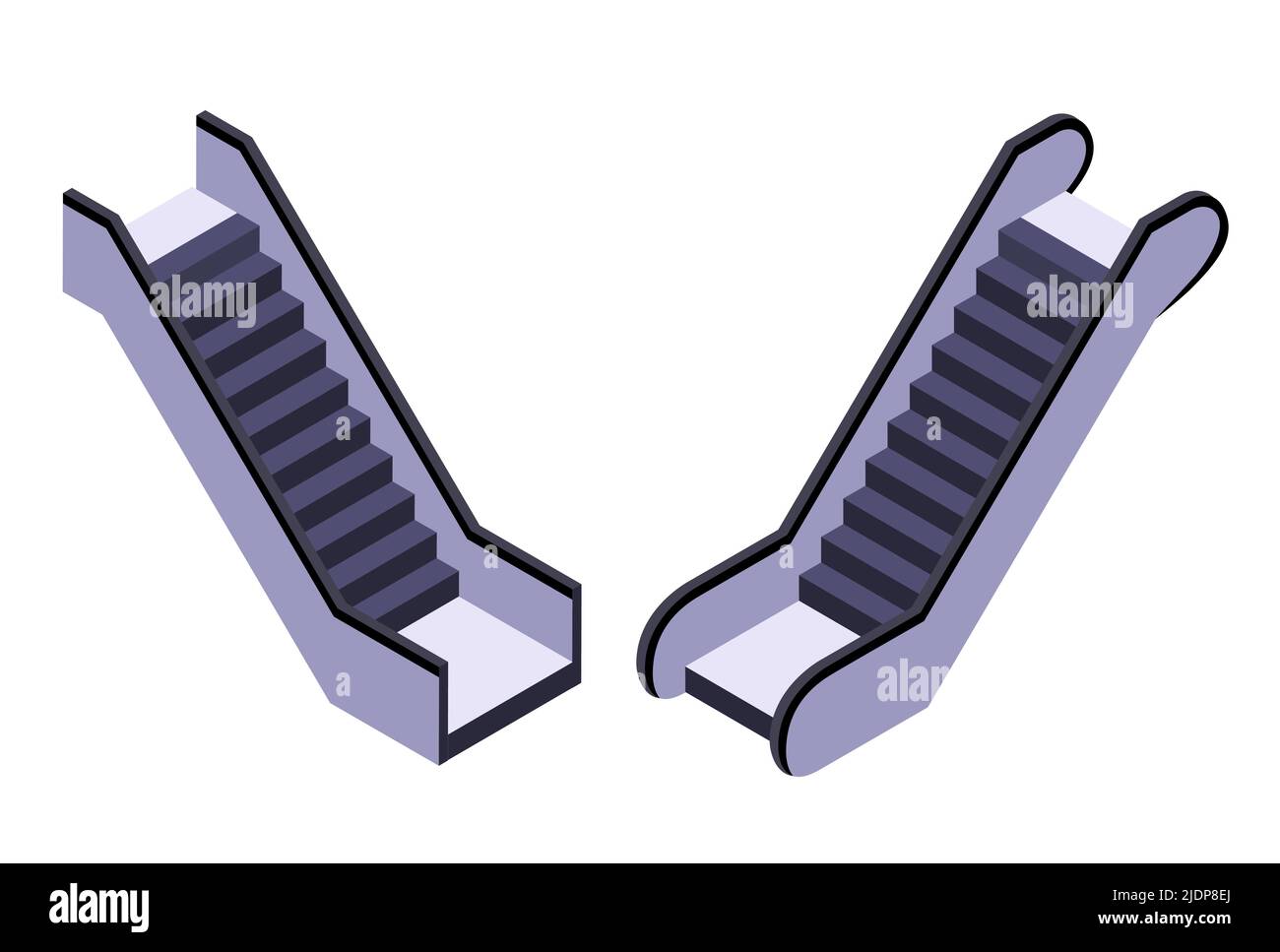 Isometric escalator 3d vector illustration isolated staircase service design Stock Vector