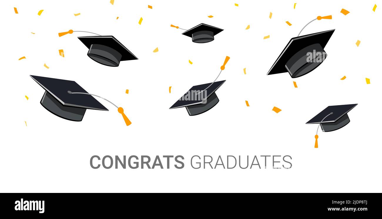 2022 class background hat in air banner. Graduation 2022 class party congrats success design