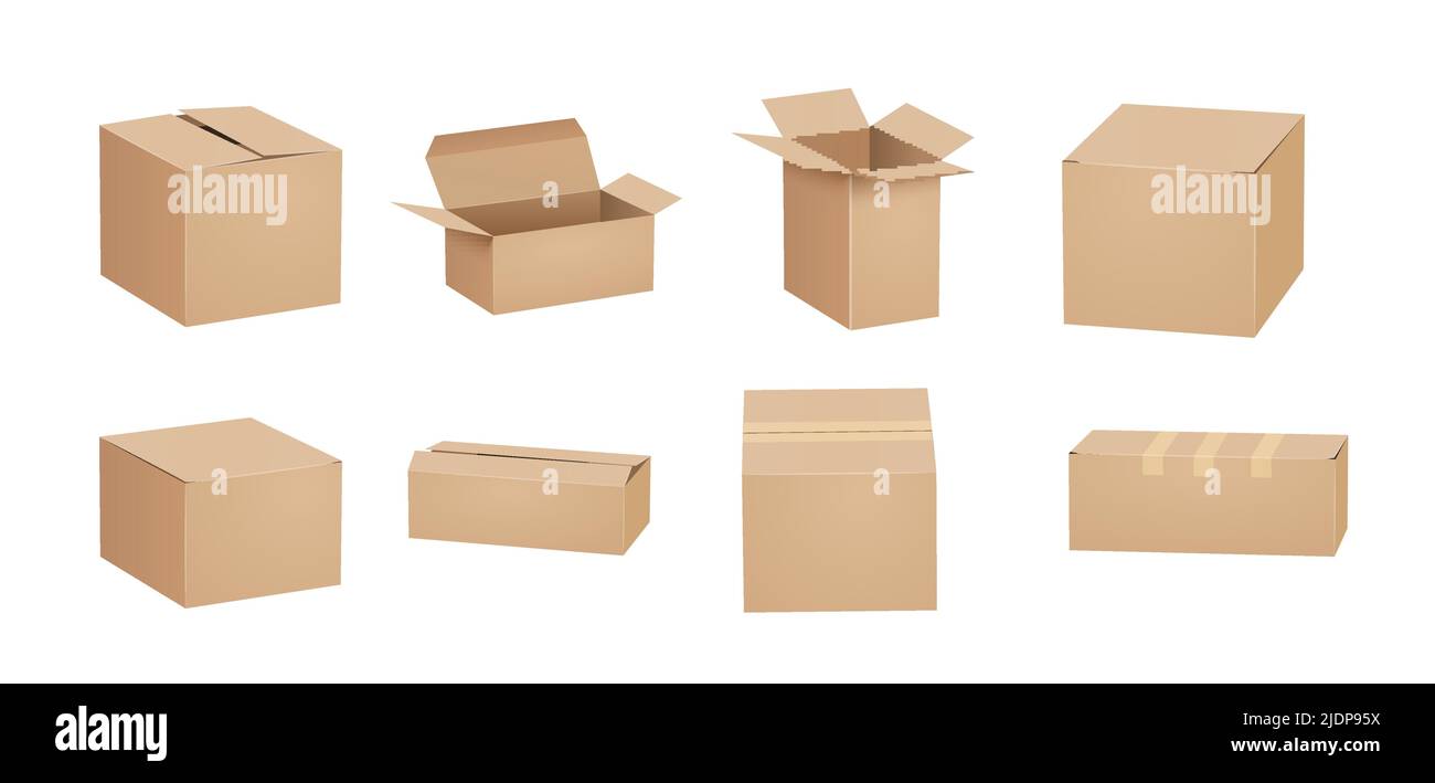 Vector cardboard box isolated brown card open cardbox. Packaging open ...
