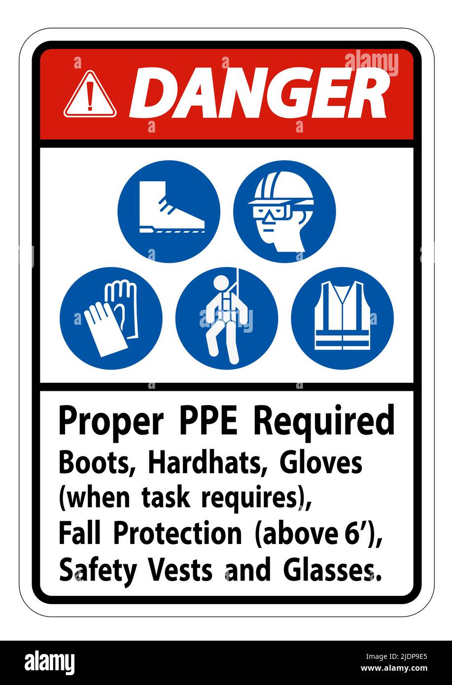 Danger Sign Proper PPE Required Boots, Hardhats, Gloves When Task