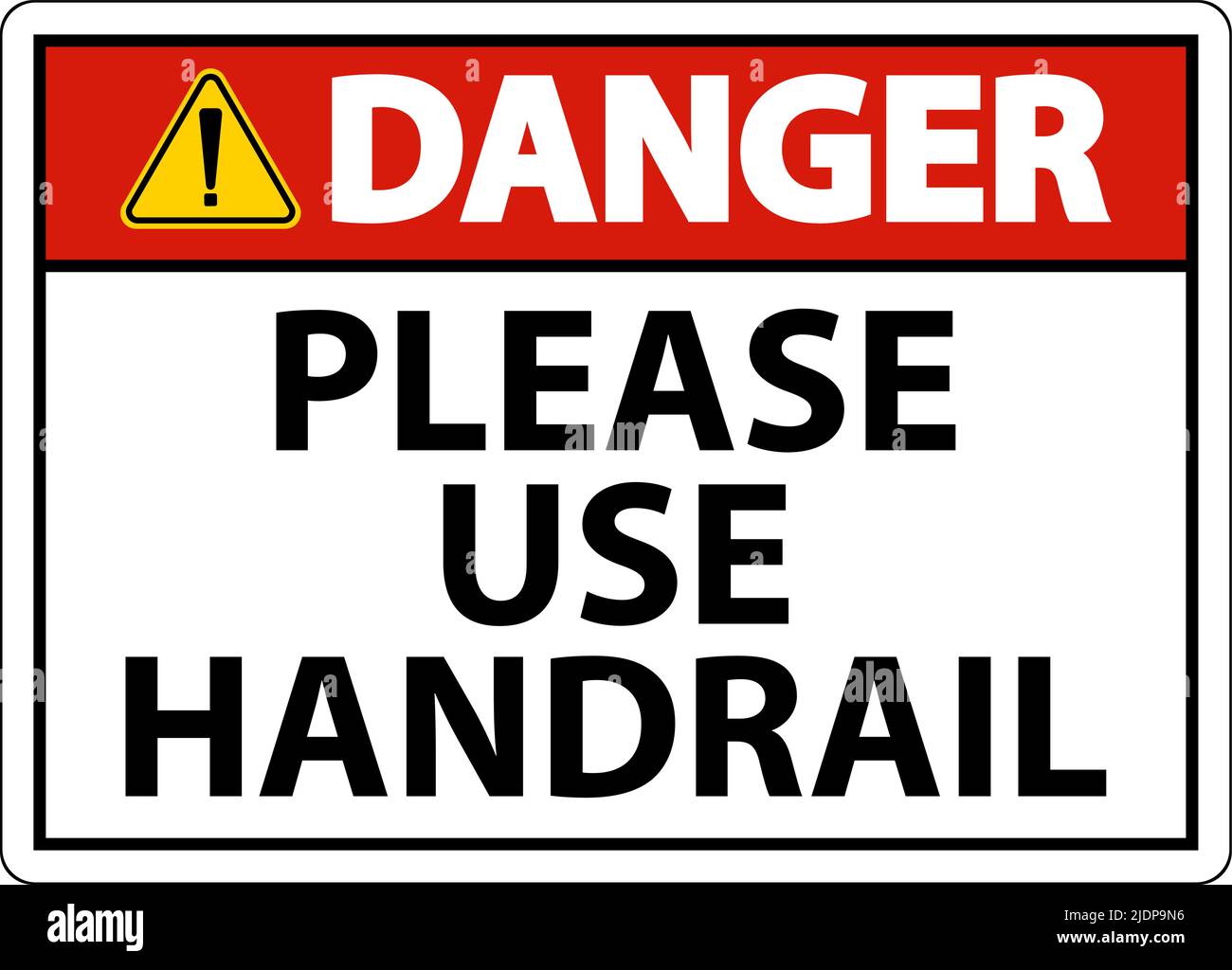 Danger Please Use Handrail Sign On White Background Stock Vector