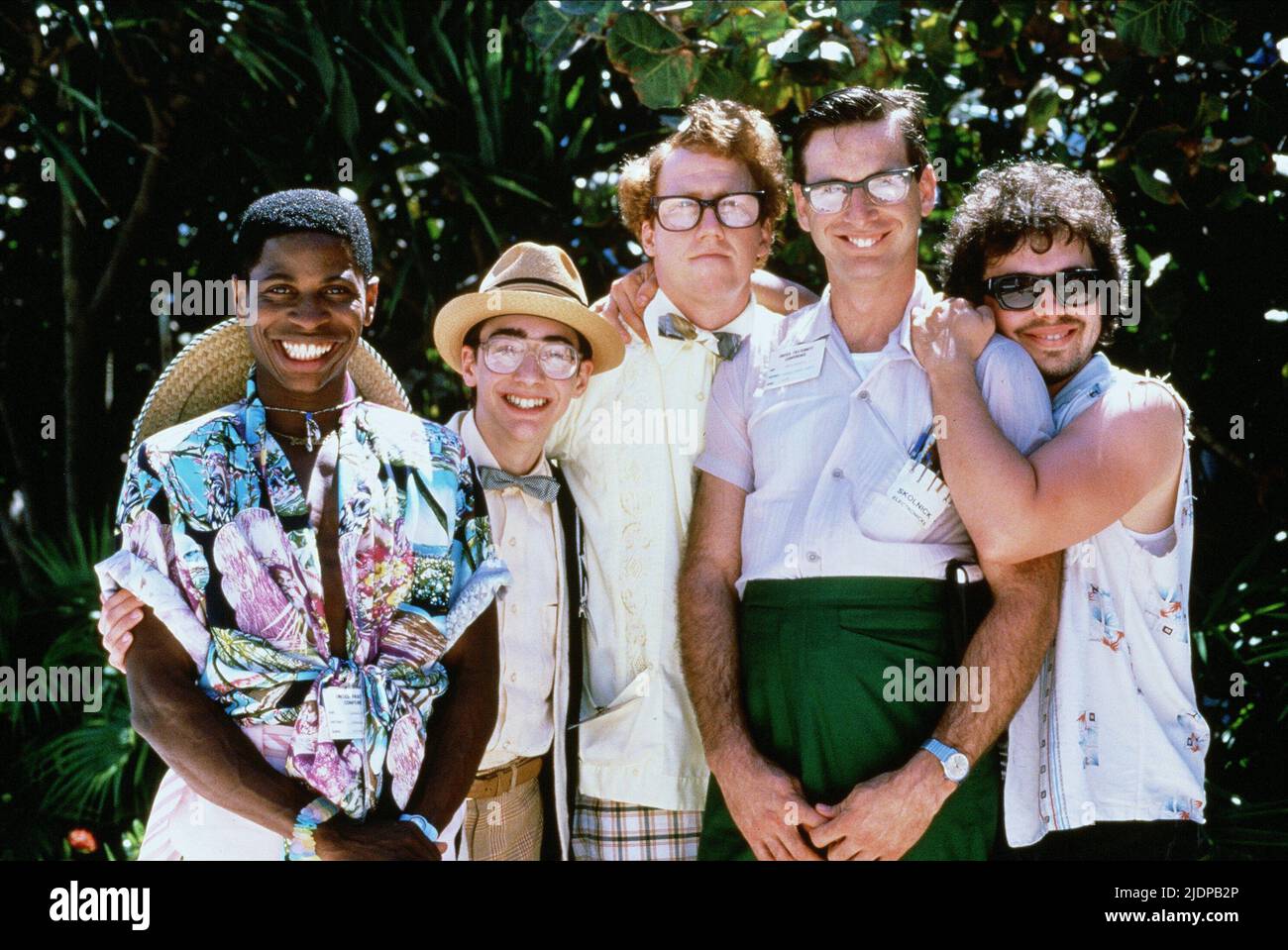 SCOTT,CASSESE,BUSFIELD,CARRADINE,ARMSTRONG, REVENGE OF THE NERDS II: NERDS IN PARADISE, 1987 Stock Photo
