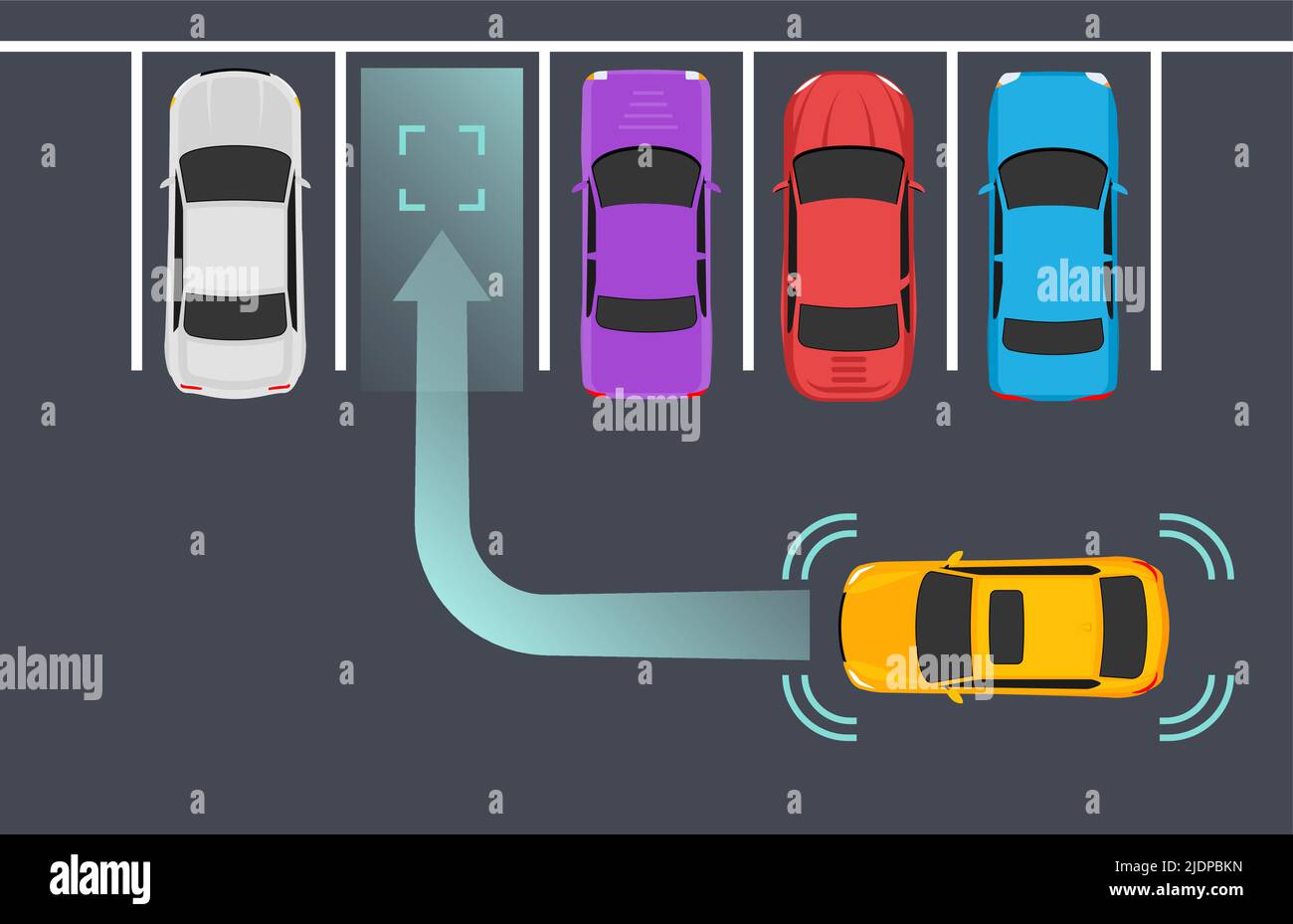 Parking smart car sensor autonomous view. Automobile park assist drive safety Stock Vector