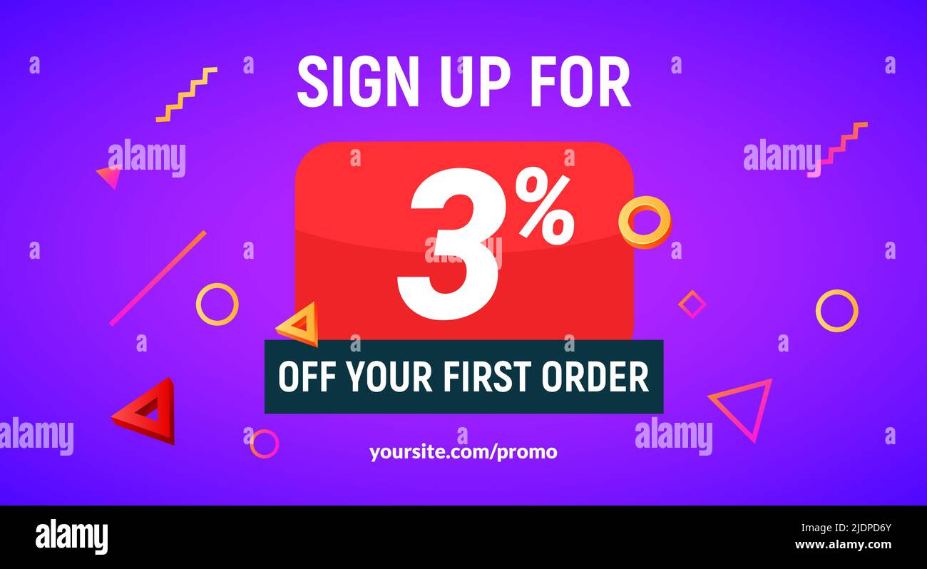 Coupon code discount sign up advertising offer. Discount promotion tag  flyer 3 percent off promo sale Stock Vector Image & Art - Alamy