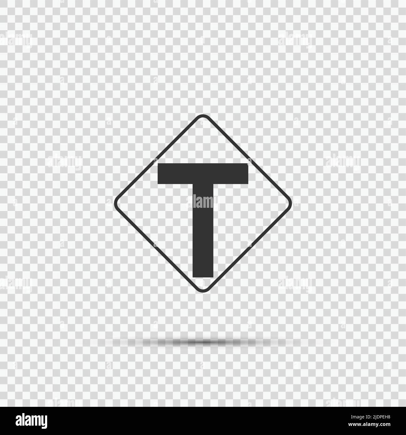 Junction ahead,The main intersection is T-shaped. sign on transparent background,vector illustration Stock Vector