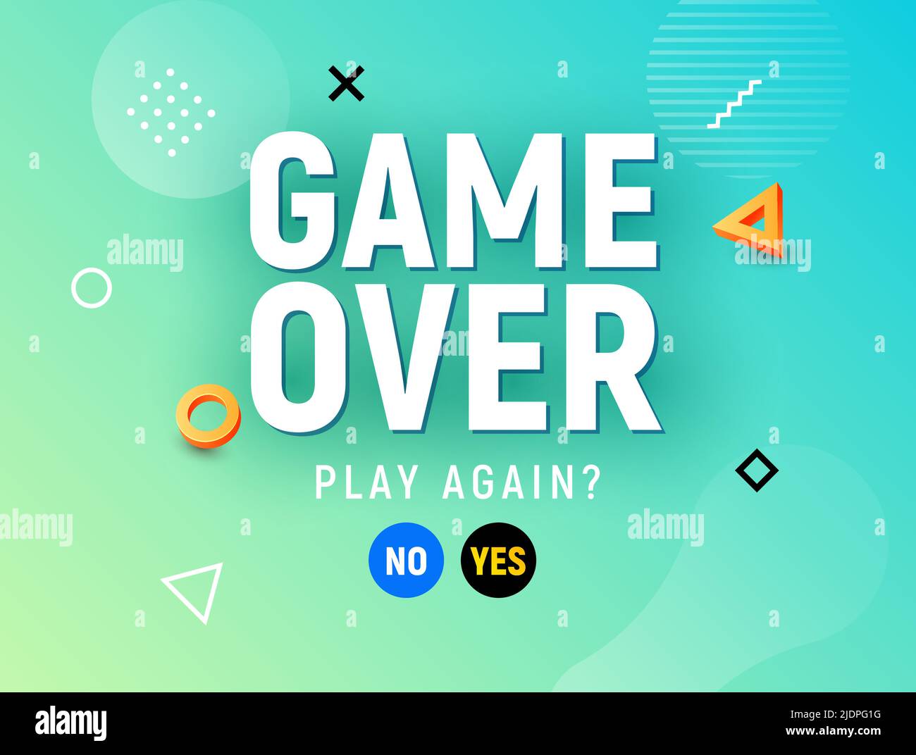 Game over glitchy sign with skull and gamepad. Video game symbol