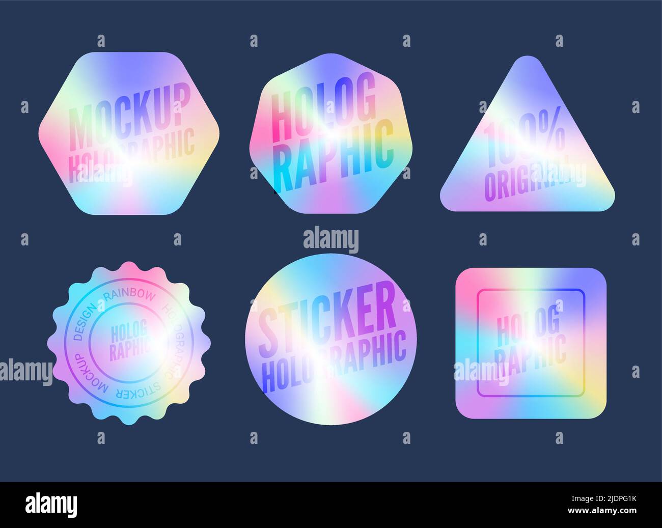 Holograph sticker label vector retro sale gradient. Hologram sticker mockup stamp badge emblem