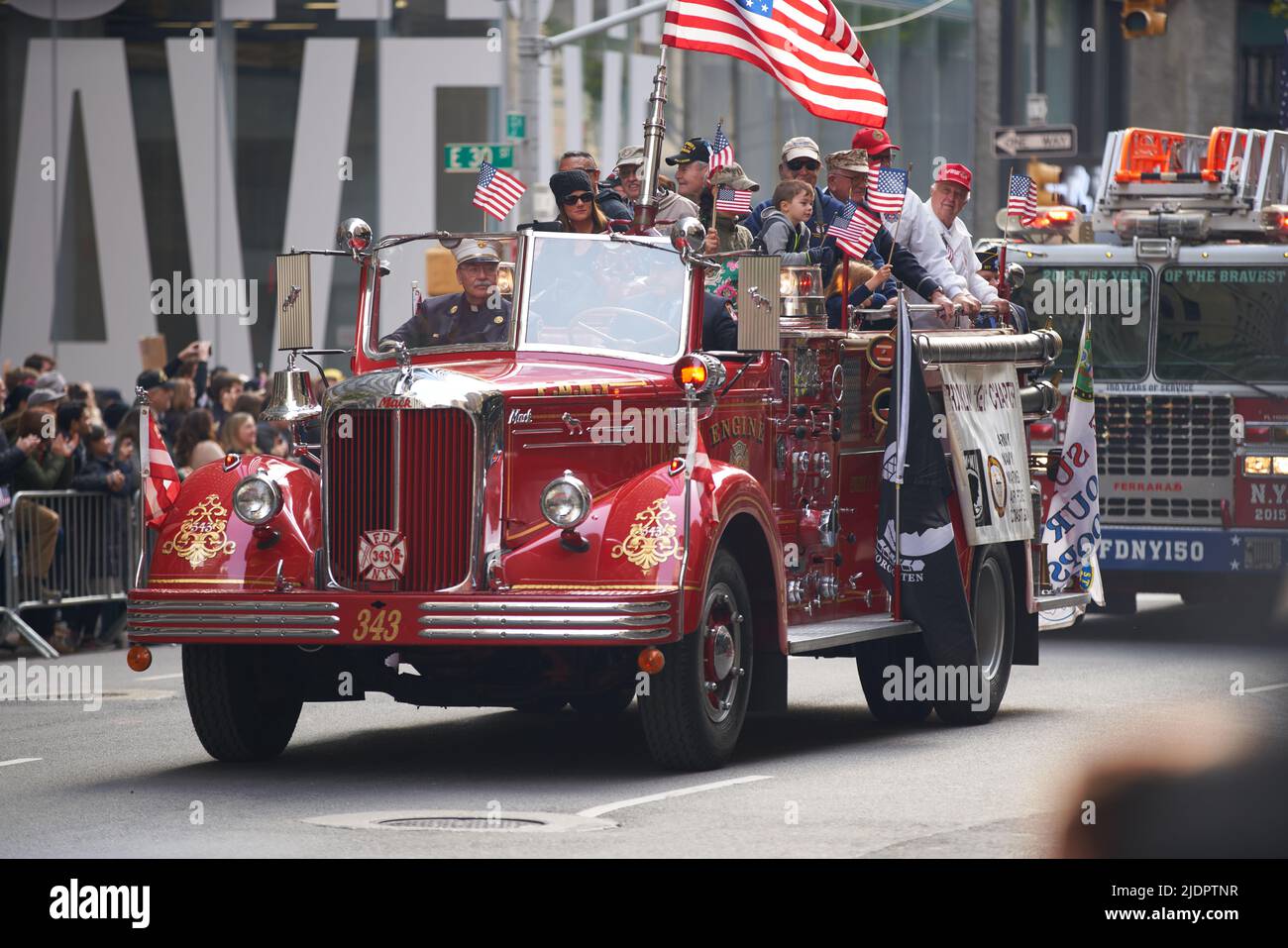 Manhattan, New York,USA - November 11. 2019: Old Fire Truck during the Veterans Day Parade on Fifth Avenue in NYC Stock Photo