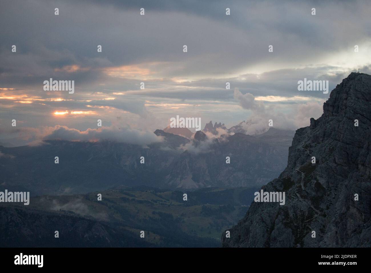 The view of mountain landscape at sunset light, Dolomites, Italy Stock ...
